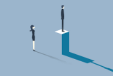 Illustration de l'inégalité entre femmes et hommes (homme sur un podium, femme en bas)
